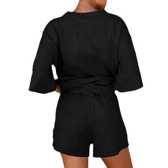 Conjunto casual de moda para mujer con shorts de cintura elástica