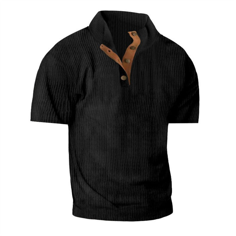 Camiseta de pana de manga corta con cuello alto para hombre,