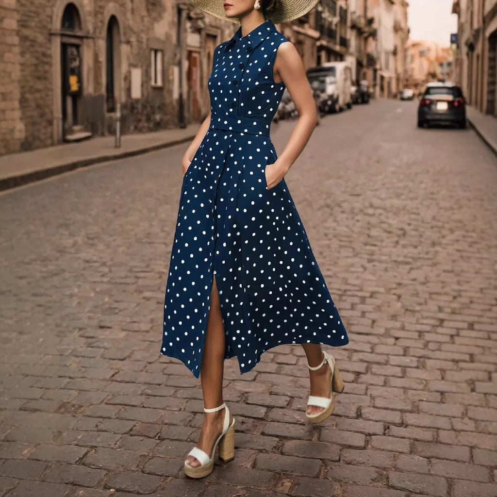 Vestido casual de moda para mujer con estampado de lunares.