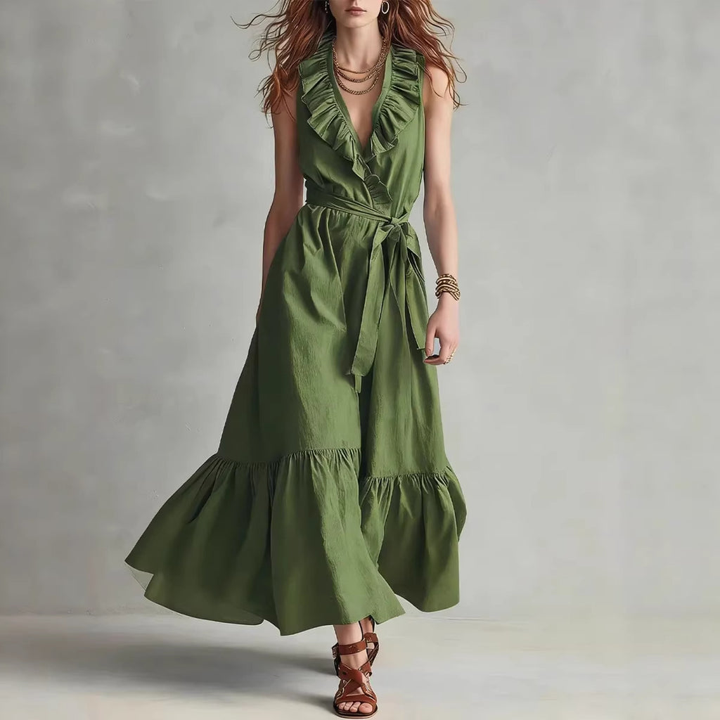 Vestido sin mangas con escote en V y cordones