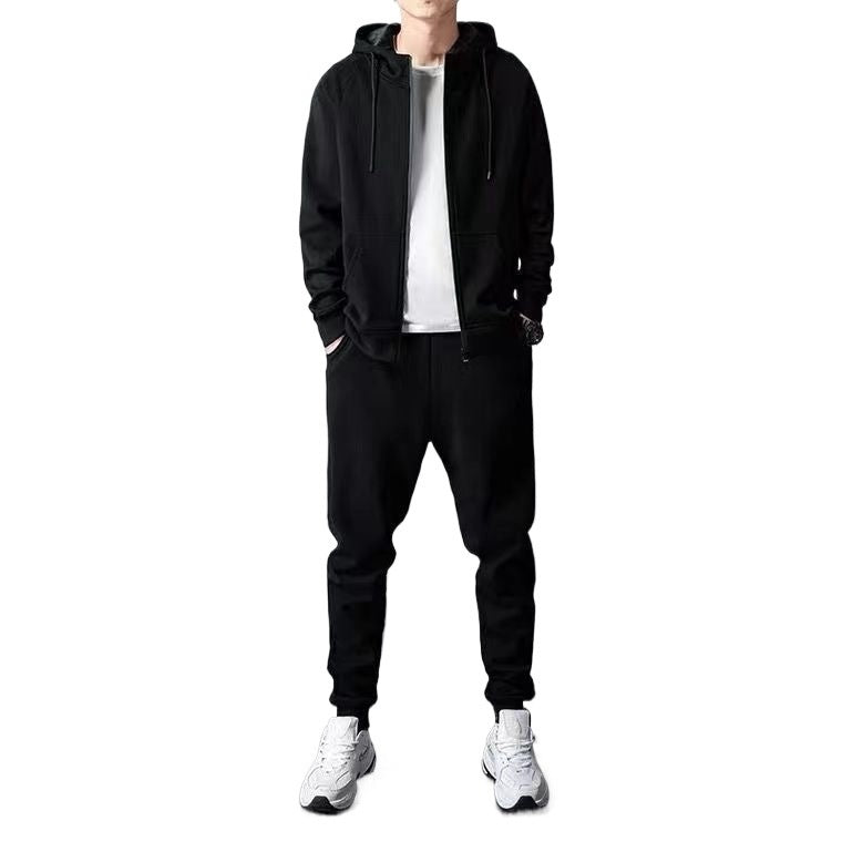 Conjunto de suéter con capucha y cremallera holgado para hombre