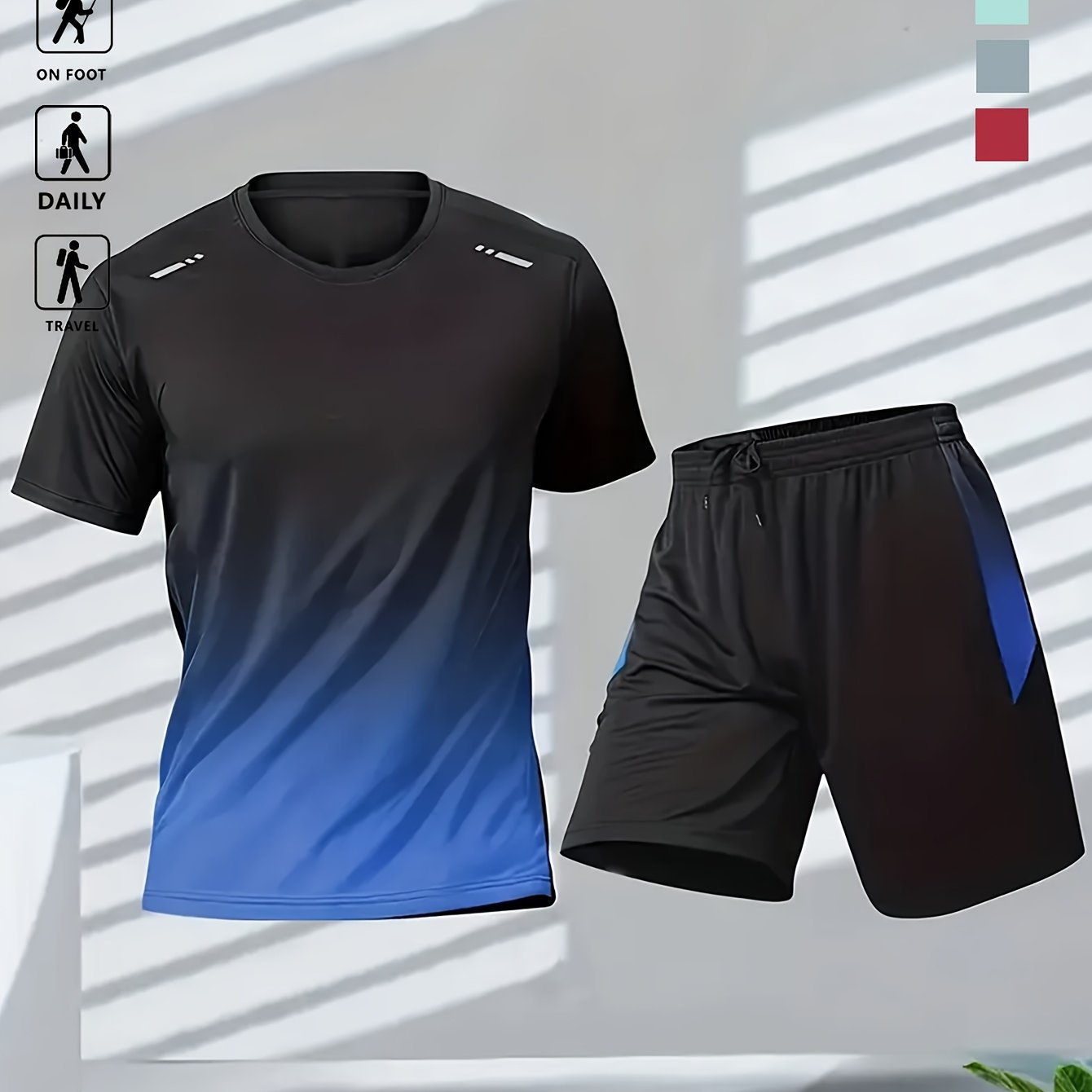 Conjunto casual de verano de ropa deportiva con degradado de movimiento y pantalones cortos