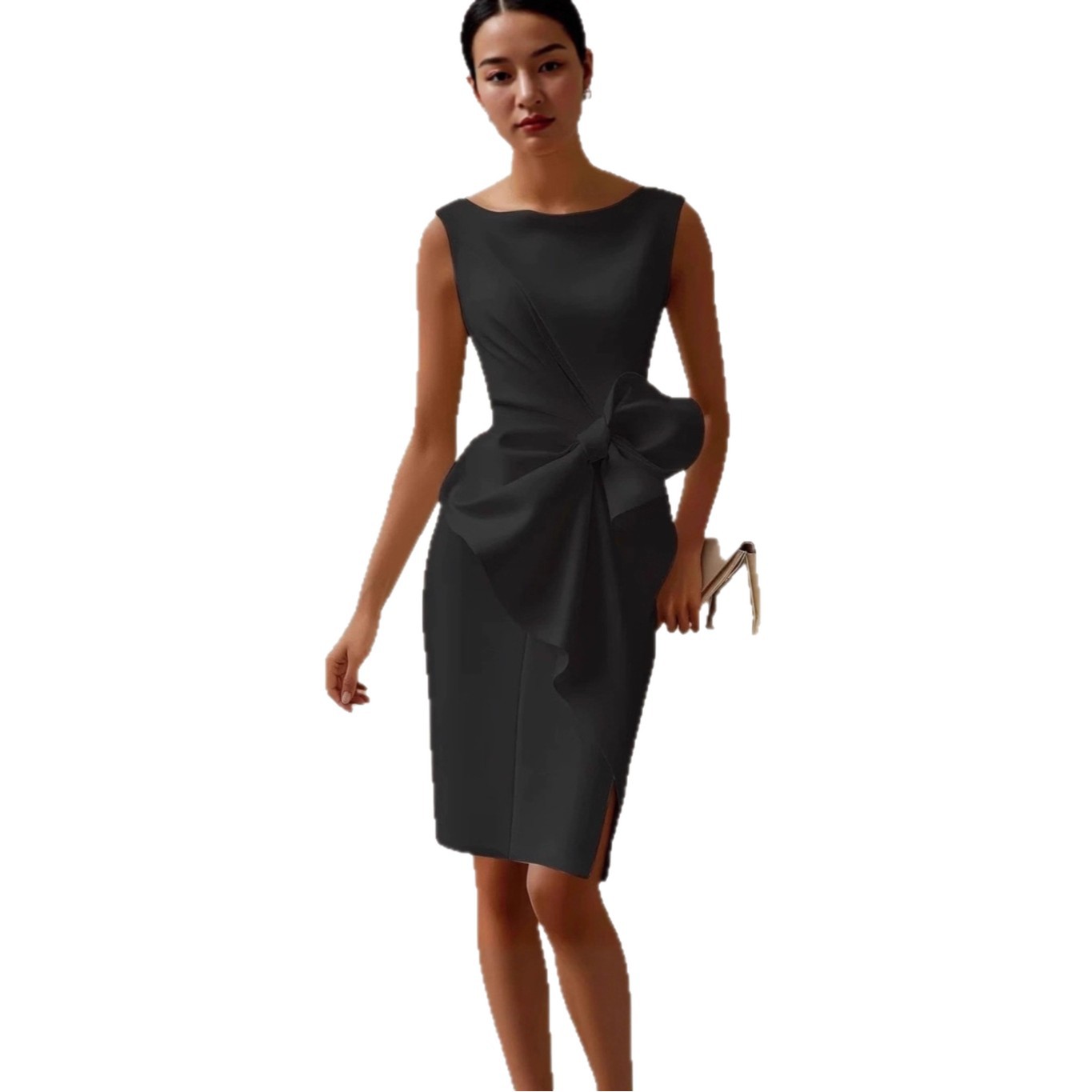 Vestido midi sin mangas con lazo