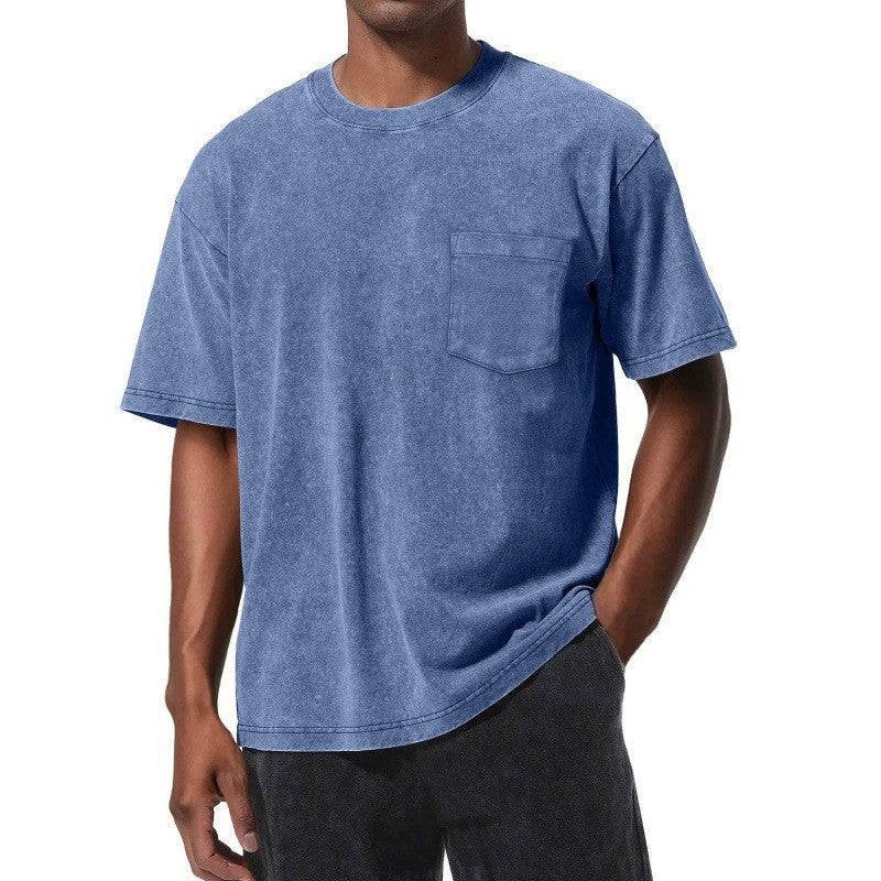 Camiseta de manga corta con cuello redondo, estampado digital 3D y bolsillo estilo retro, que combina con todo.