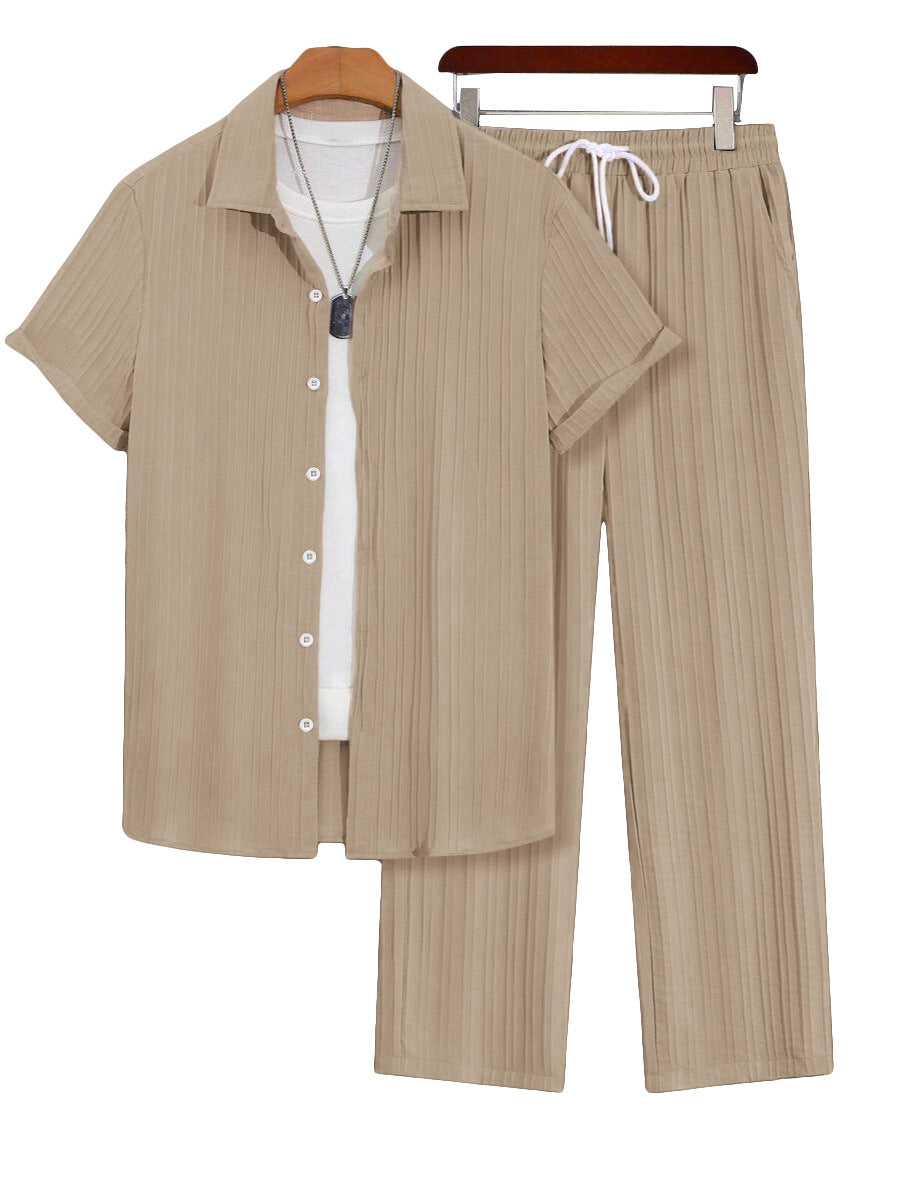 Conjunto informal de camisa de manga corta y pantalón de talla grande para hombre