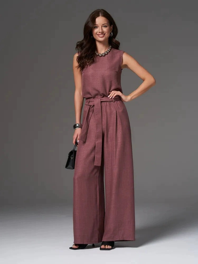 Conjunto de pantalón ancho sin mangas holgado e informal para mujer