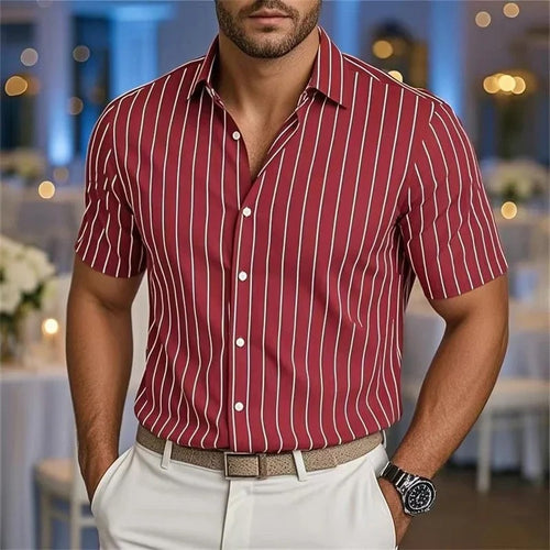 Camisa de manga corta a rayas estampada para hombre