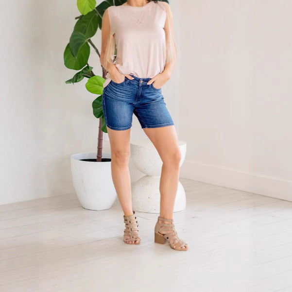 Pantalones cortos vaqueros casuales y versátiles para mujer