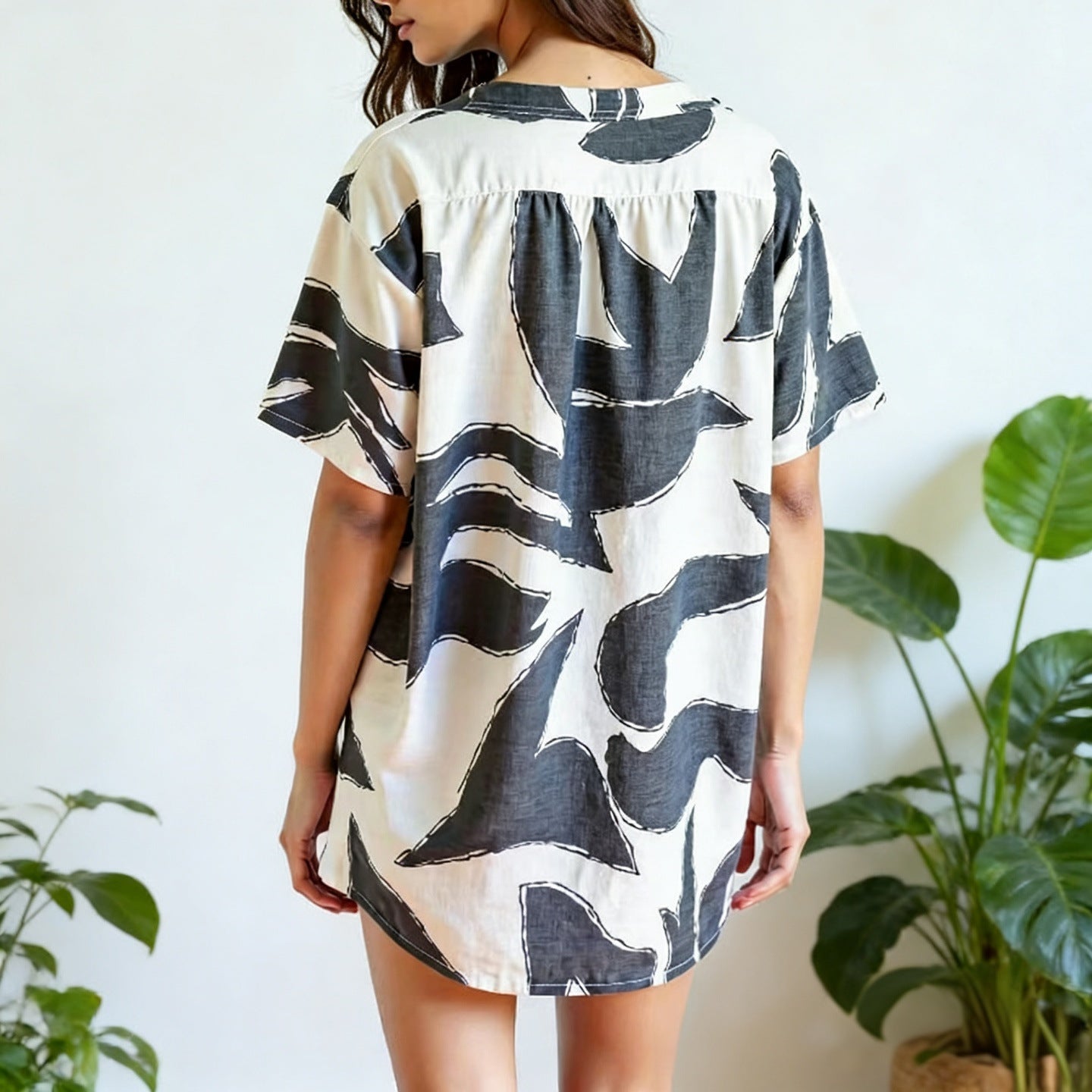 Conjunto de camisa y shorts estampados cómodos e informales para mujer, ideal para vacaciones