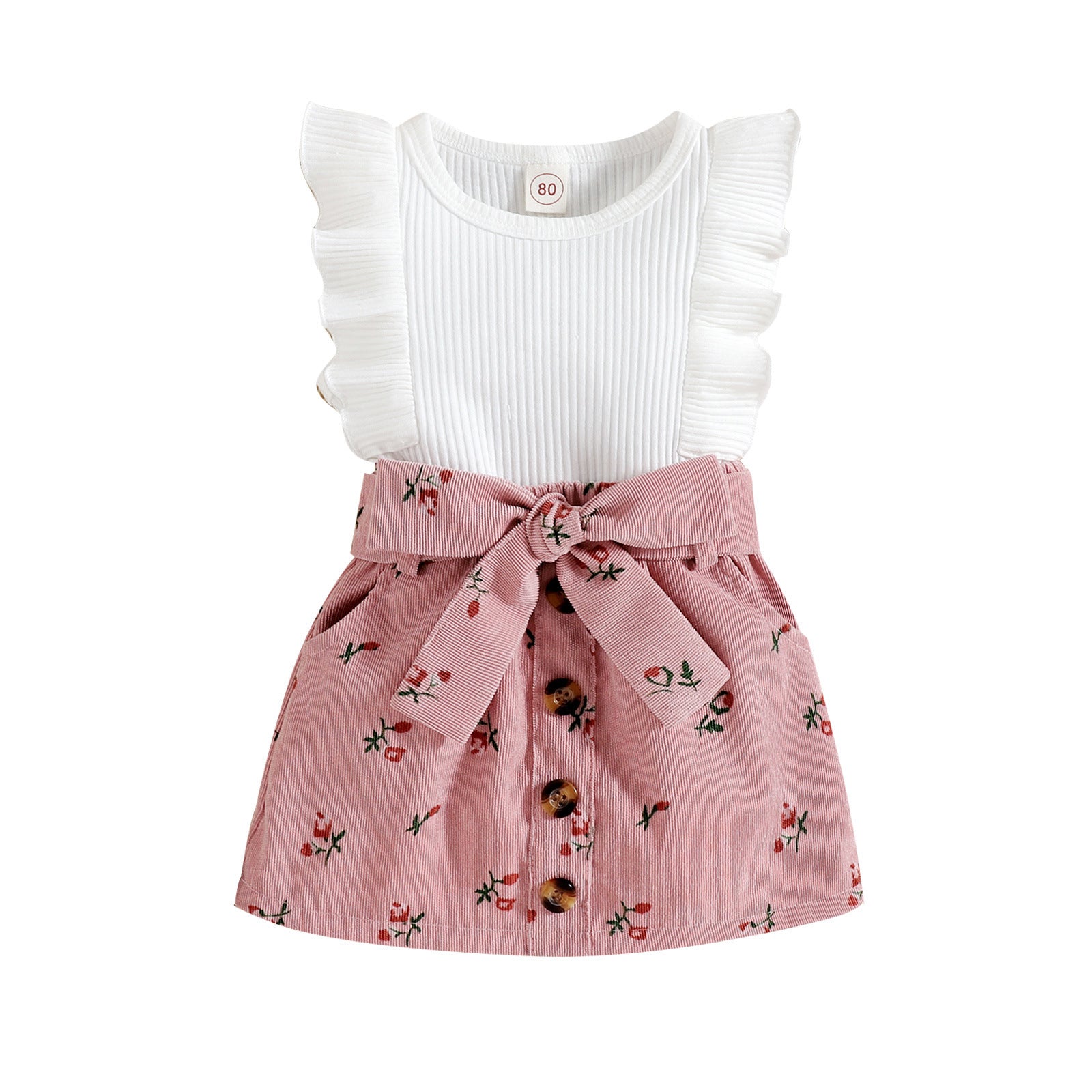 Conjunto de Dos Piezas con Top Sin Mangas y Falda Floral para Niña — Algodón 95%