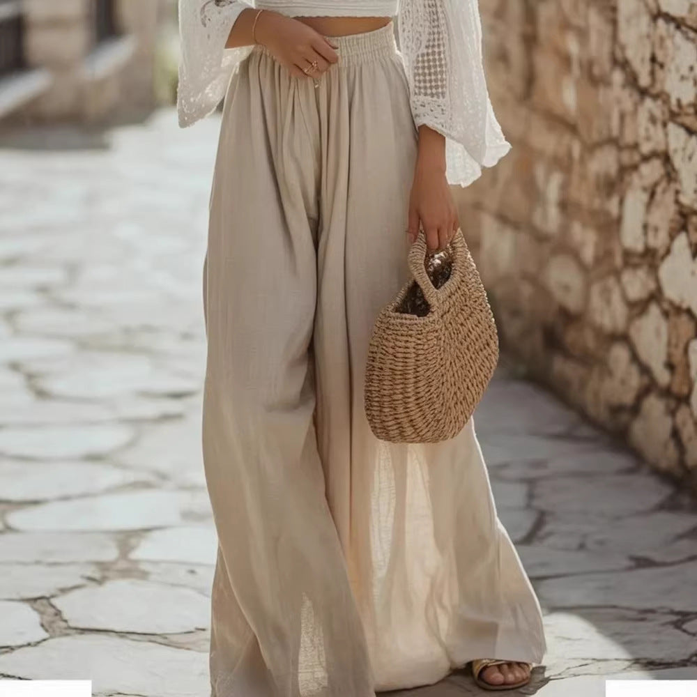 Pantalones casuales finos de color liso y corte holgado para mujer.