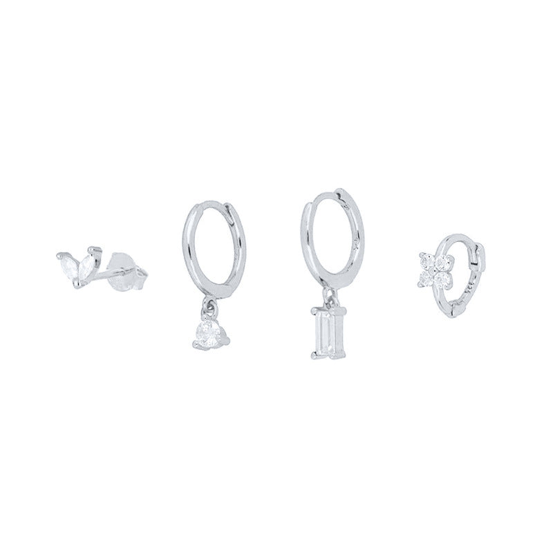Conjunto de pendientes apilables con circonitas y forma de flor de ojo de caballo geométrico