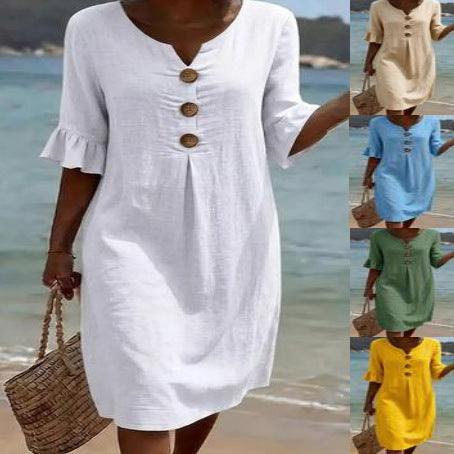 Women's plain solid color cotton dress, ideal for summer.