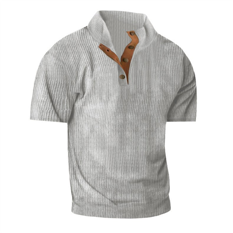 Camiseta de pana de manga corta con cuello alto para hombre,