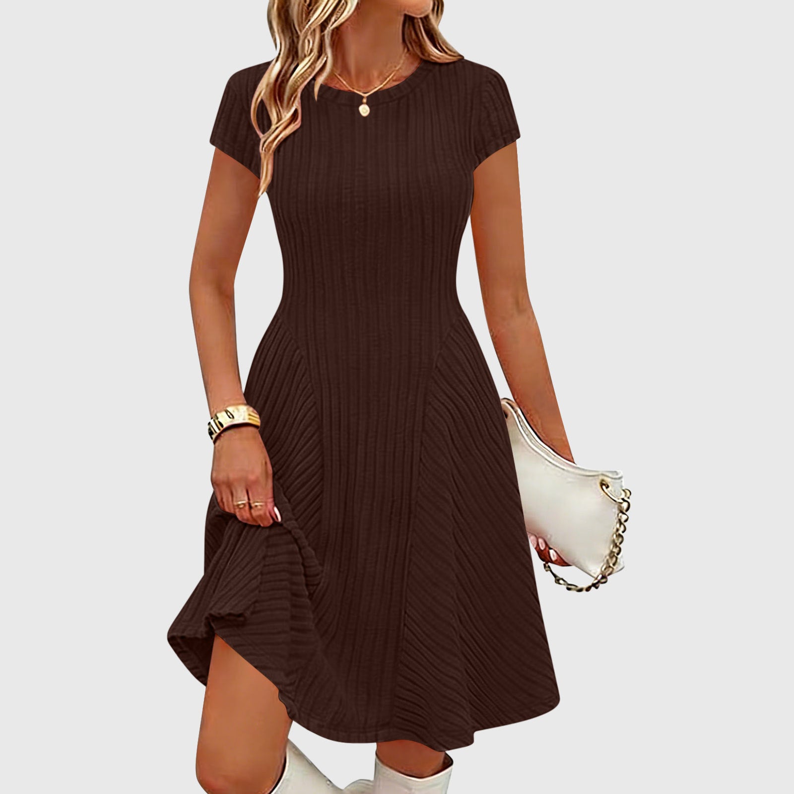 Vestido liso de canalé con cepillado irregular