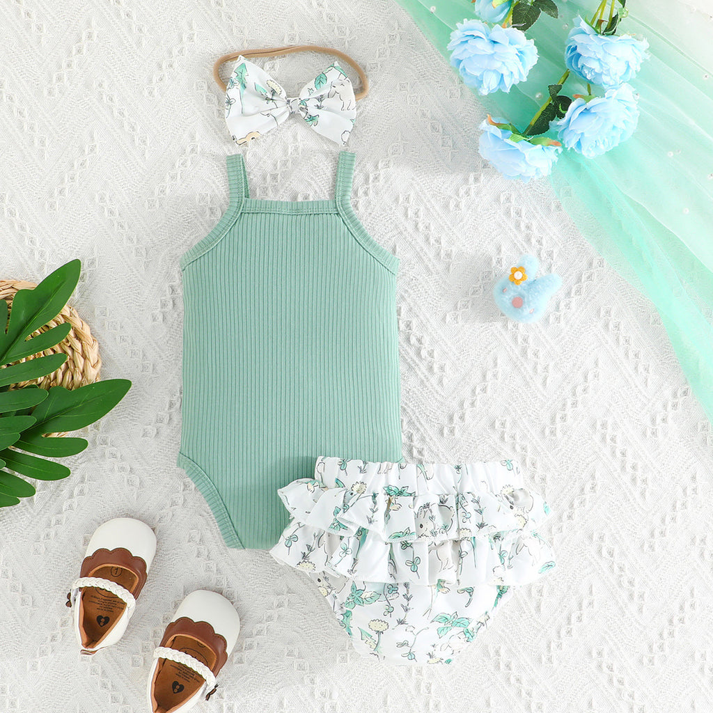 Mono Corto de Color Liso para Bebé Niña — Conjunto 3 Piezas