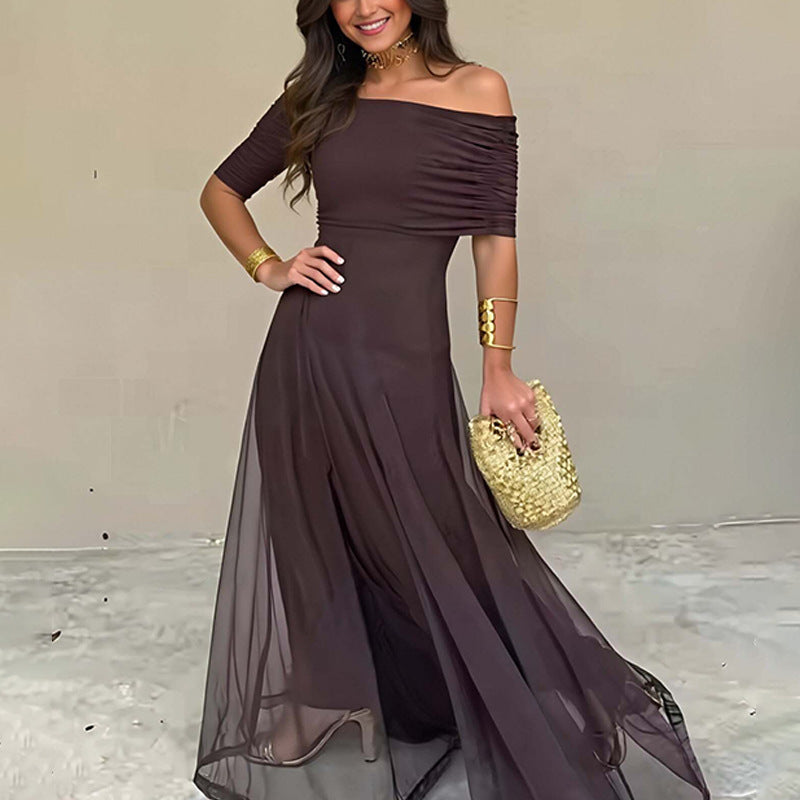 Women's off-the-shoulder sheer maxi dress