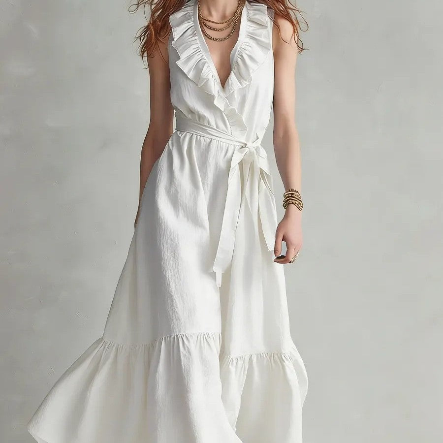 Vestido sin mangas con escote en V y cordones