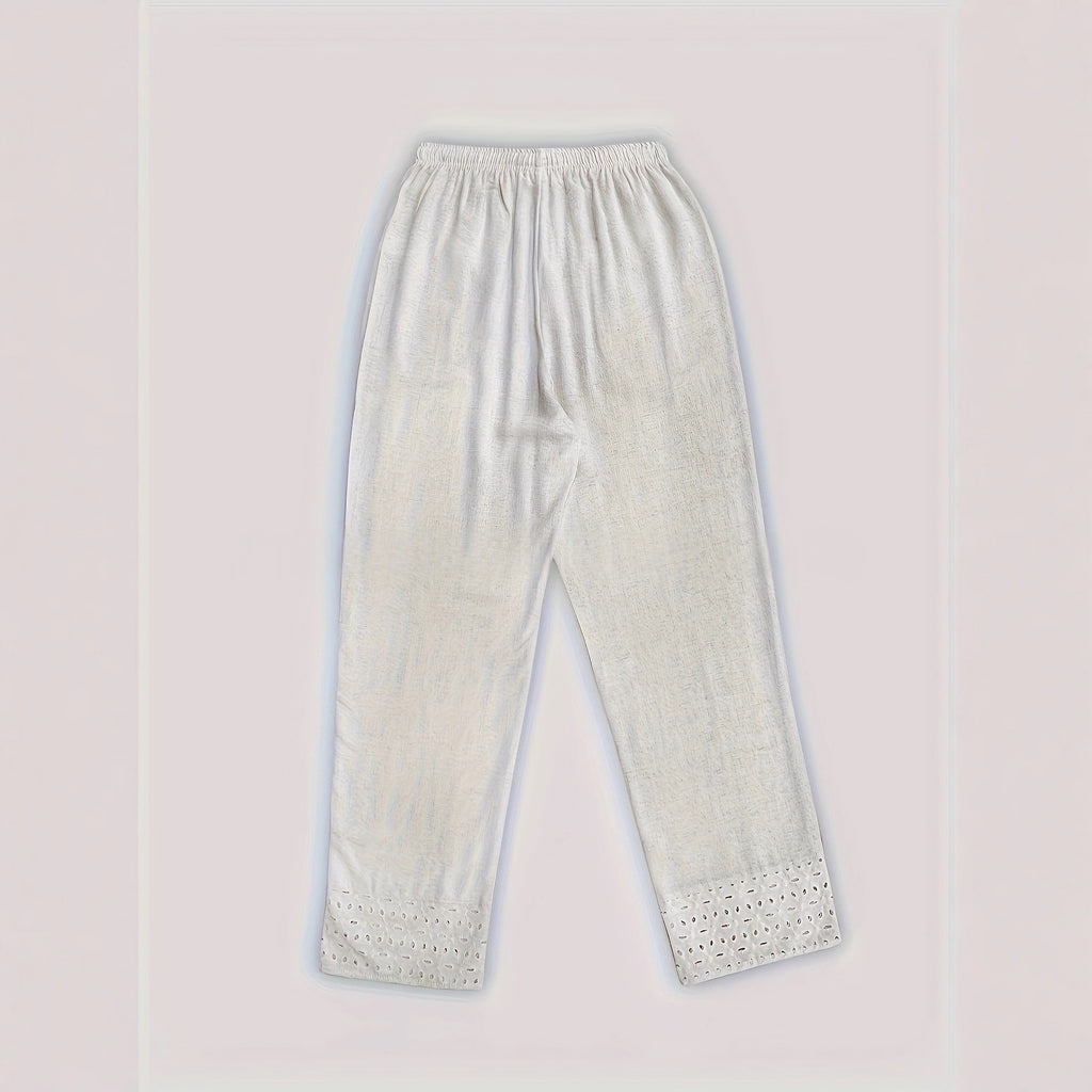 Pantalones cortos de cintura elástica con encaje bordado y patchwork,