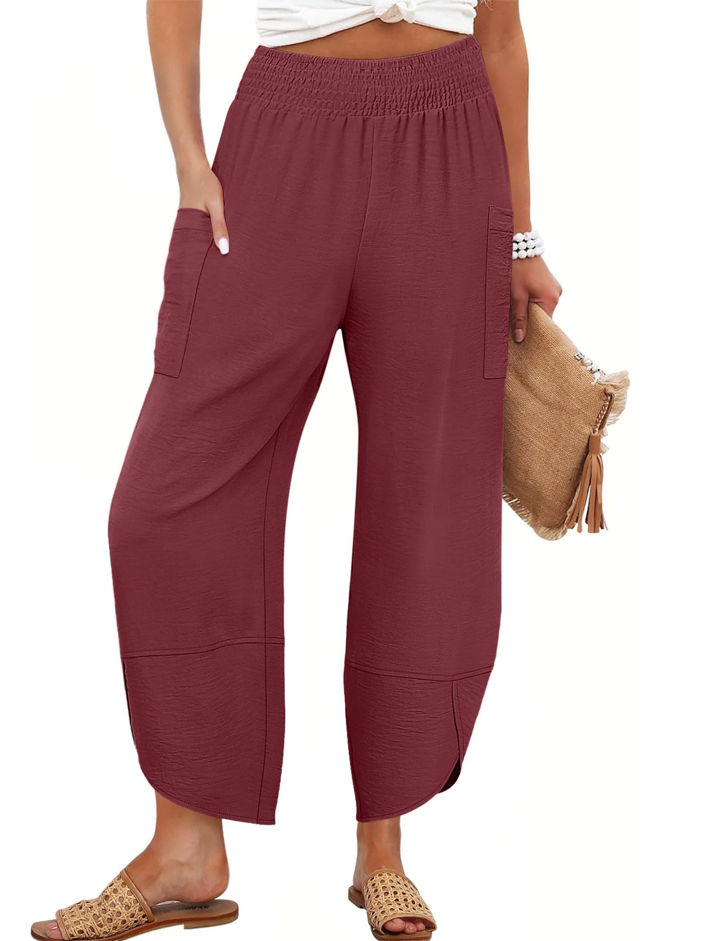 Pantalones cortos holgados de talle alto y color liso con bolsillos laterales, ideales para el verano