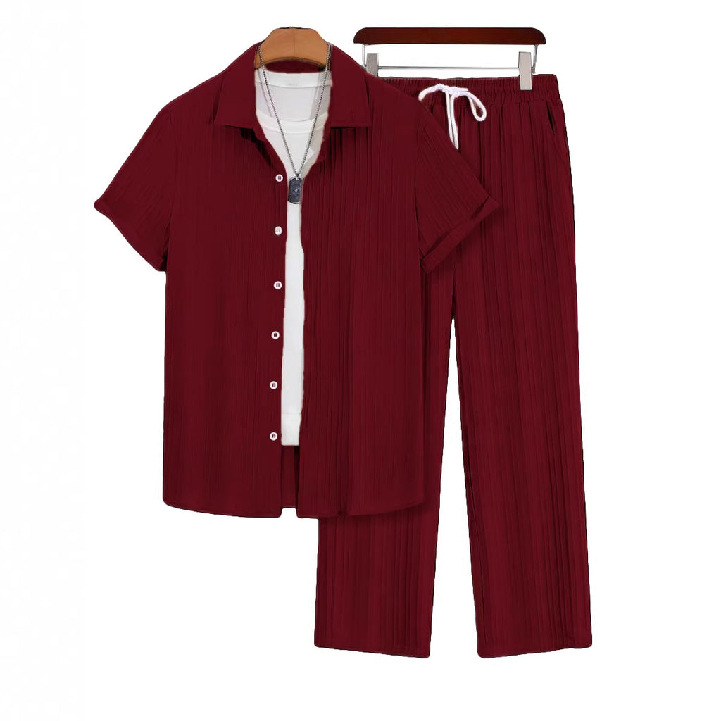 Conjunto informal de camisa de manga corta y pantalón de talla grande para hombre