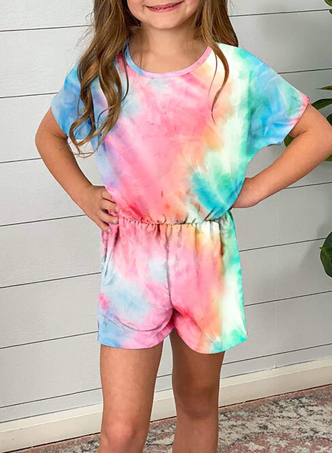 Mono Cuello Redondo Estampado Tie-Dye para Niñas — Algodón