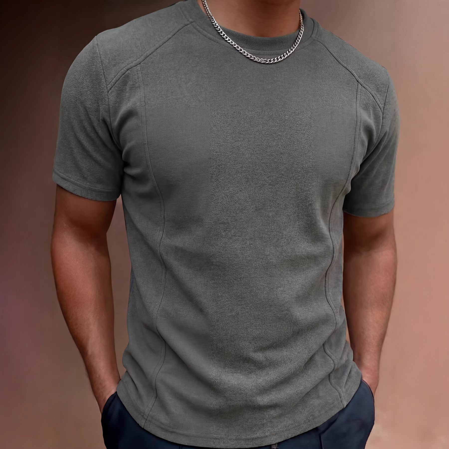 Camiseta Manga Corta Hombre Color Liso — Poliéster Slim Fit
