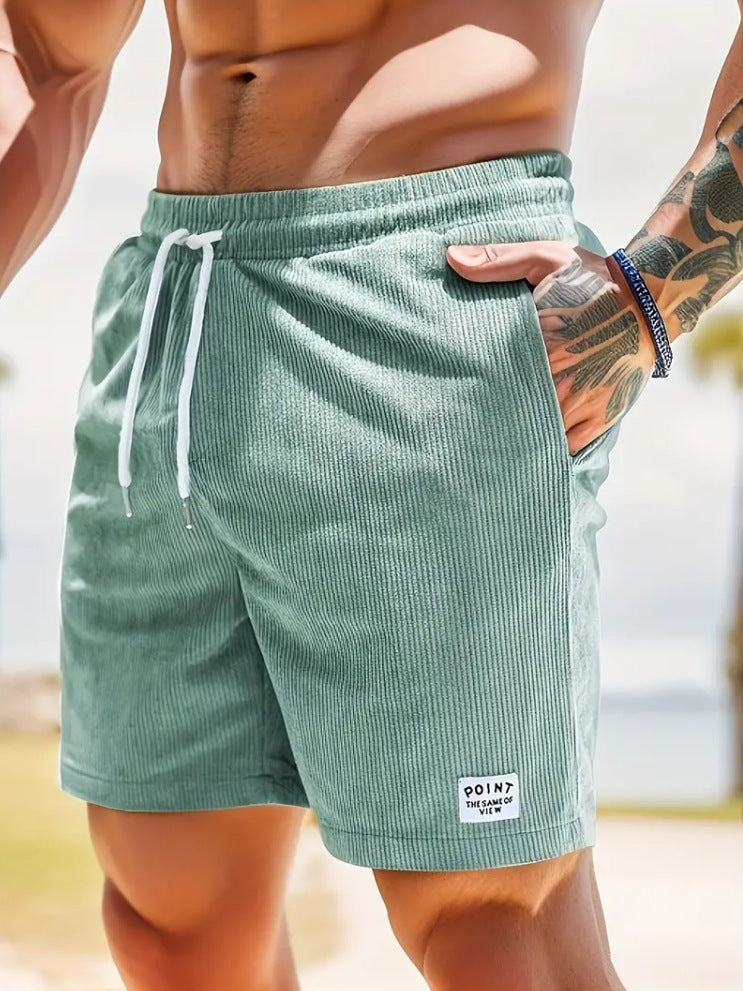 Pantalones cortos de hombre de color liso, con cordones, corte holgado y pierna recta para el verano