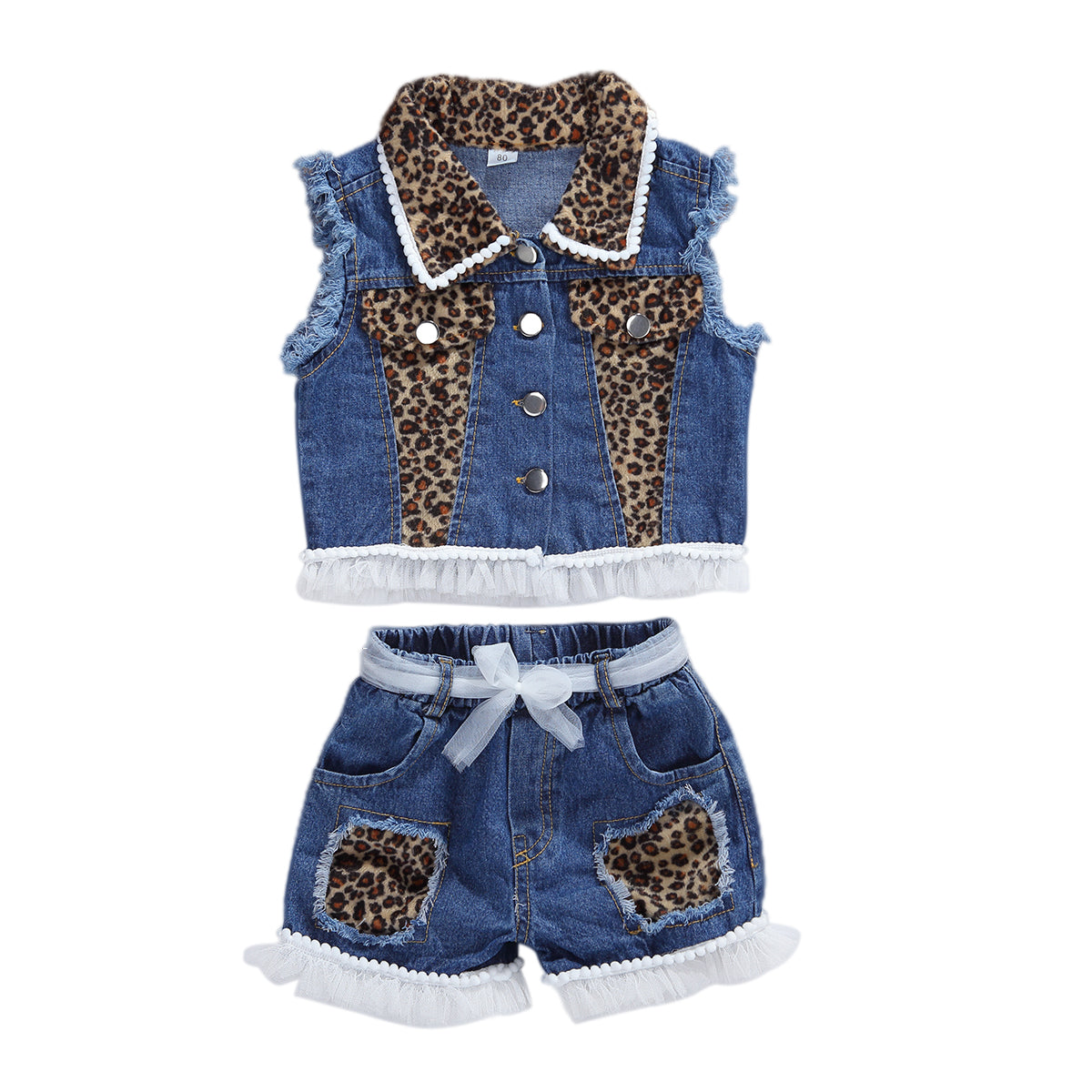 Conjunto Dos Piezas Niña Top Sin Mangas y Shorts Vaqueros — 1 a 6 Años