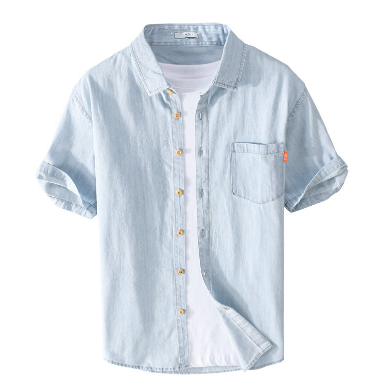 Camisa vaquera de manga corta de algodón para hombre, ideal para el verano.