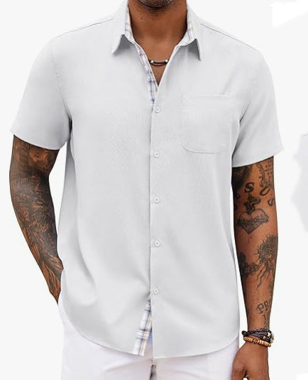 Camisa de Lino Holgada Color Liso para Hombre