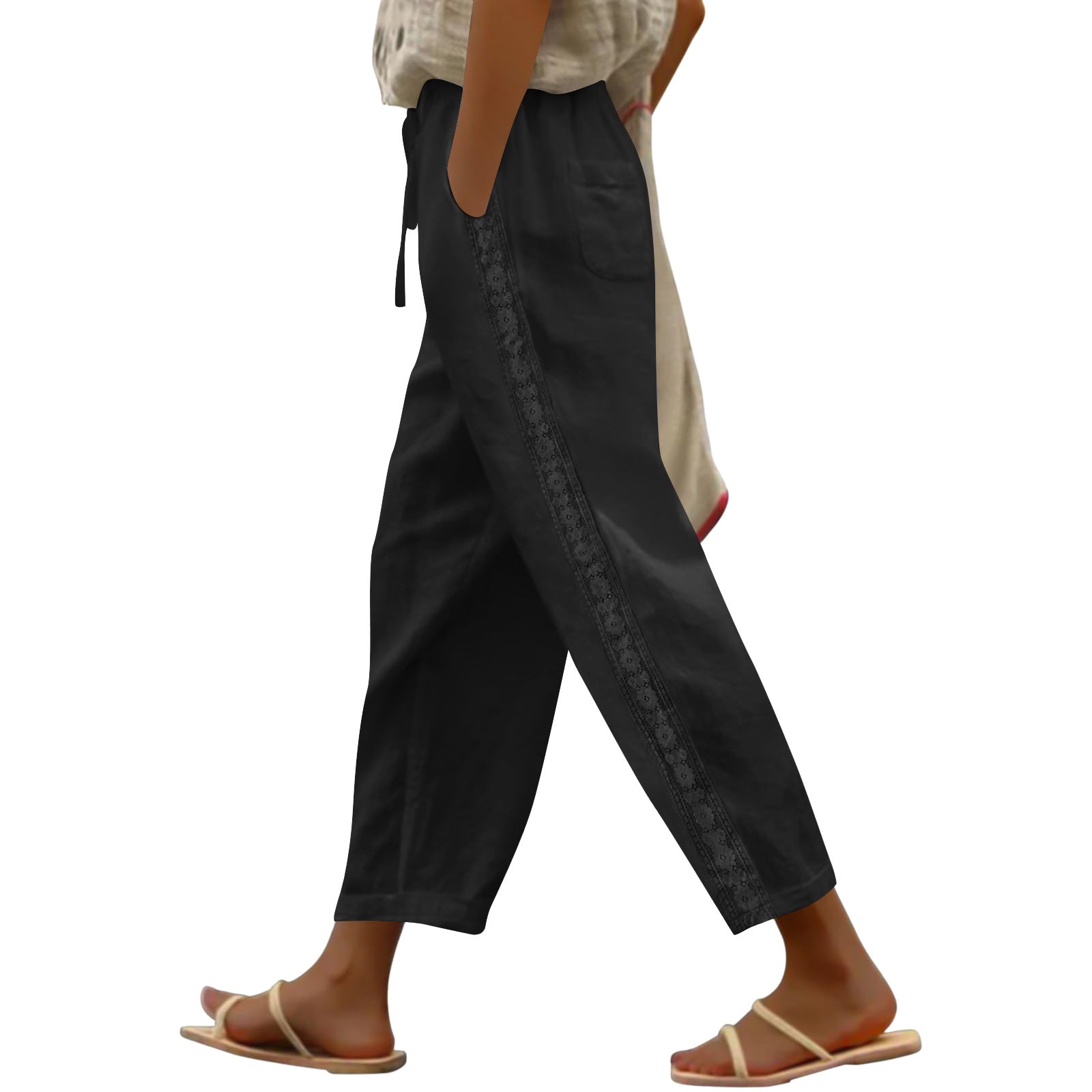 Pantalones casuales de mujer de pierna ancha y corte holgado.