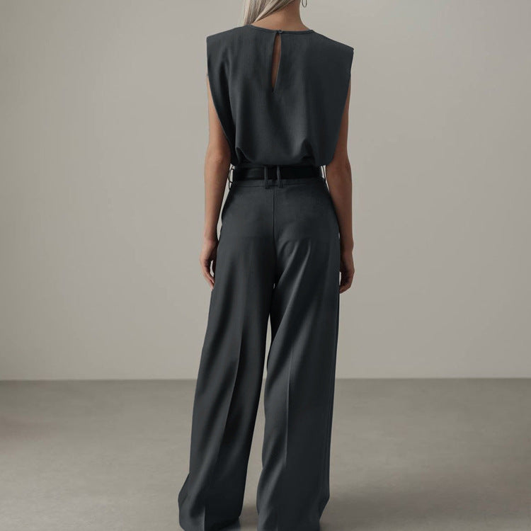 Conjunto Dos Piezas Top Sin Mangas Jersey y Pantalón Holgado para Mujer