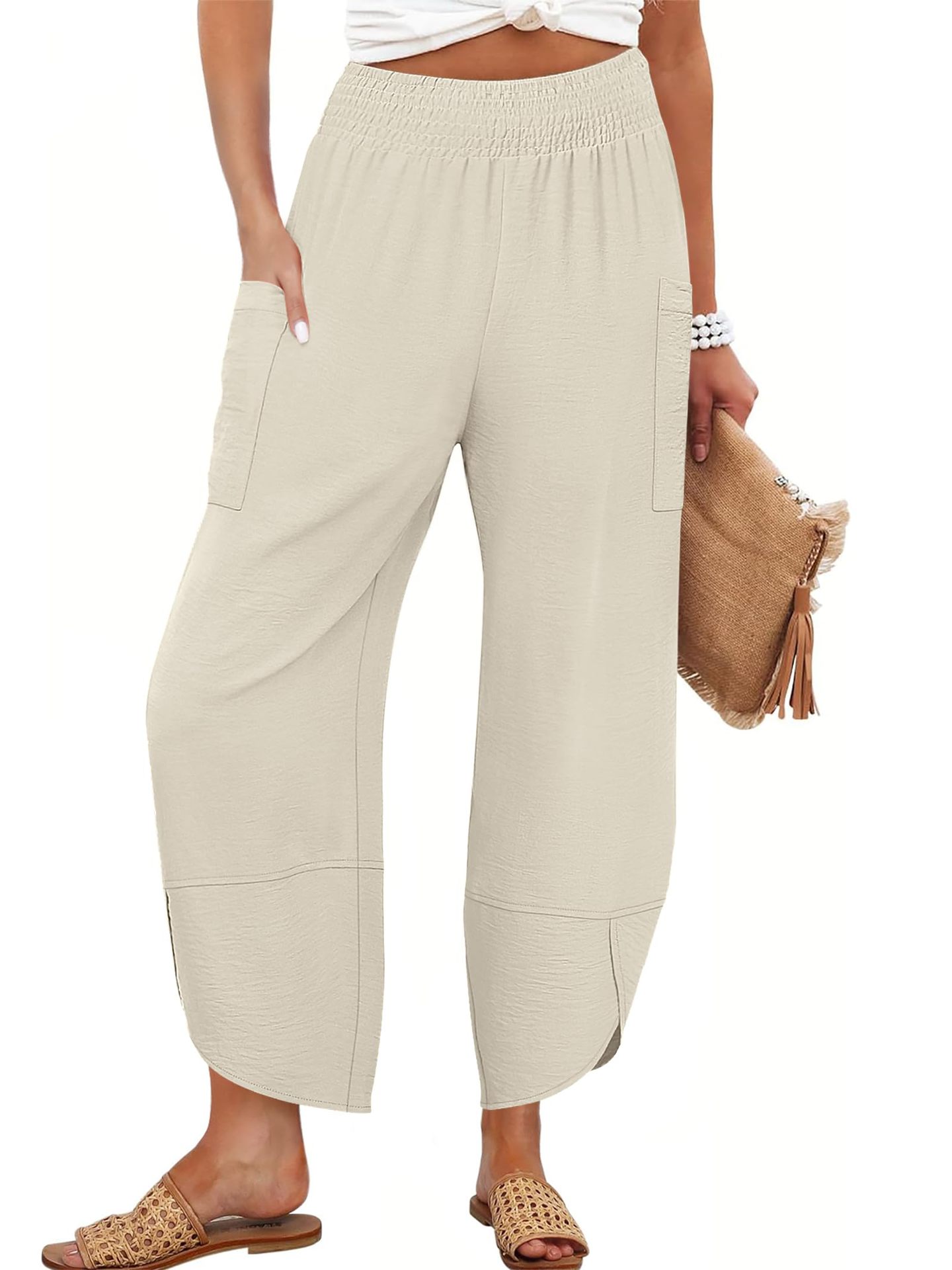 Pantalones cortos holgados de talle alto y color liso con bolsillos laterales, ideales para el verano