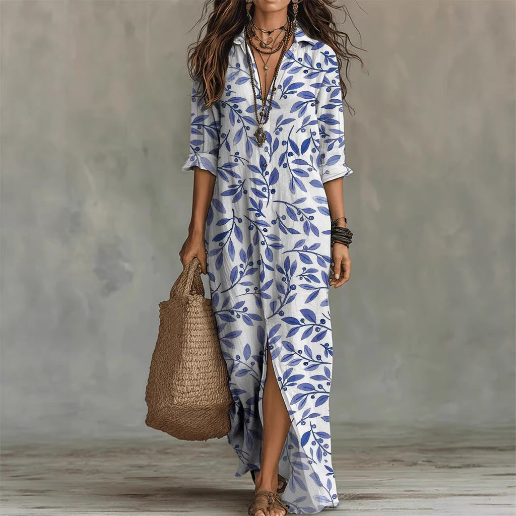 Vestido Camisero Largo con Estampado Digital para Mujer — Poliéster
