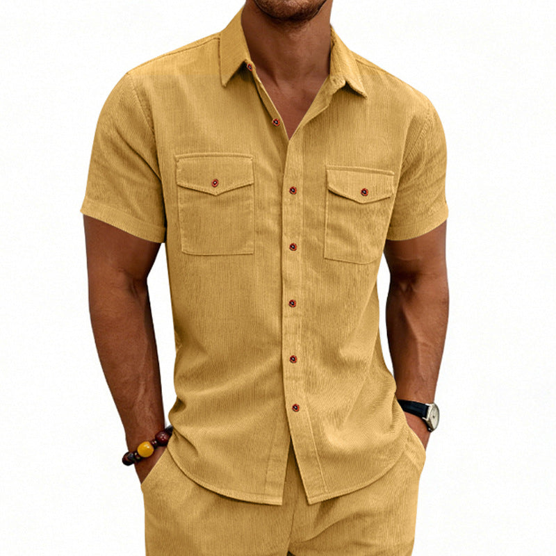 Camisa de manga corta con solapa, estilo casual y holgado, para hombre, ideal para el trabajo.