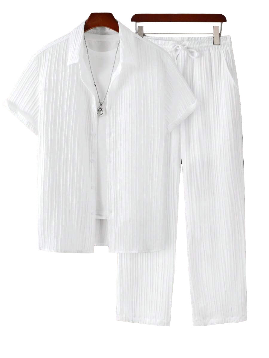 Conjunto informal de camisa de manga corta y pantalón de talla grande para hombre
