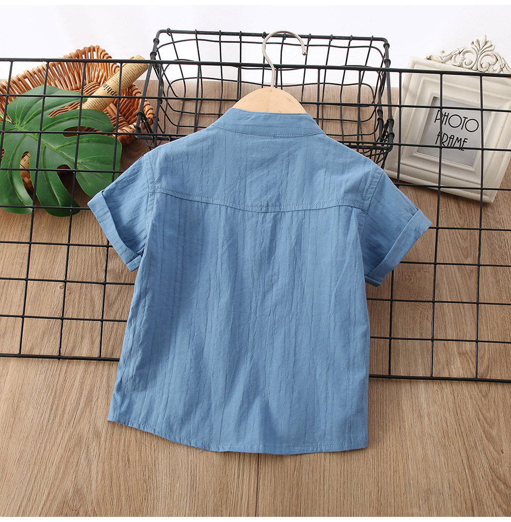 Camisa de Manga Corta de Color Liso para Niño — Estilo Coreano Verano