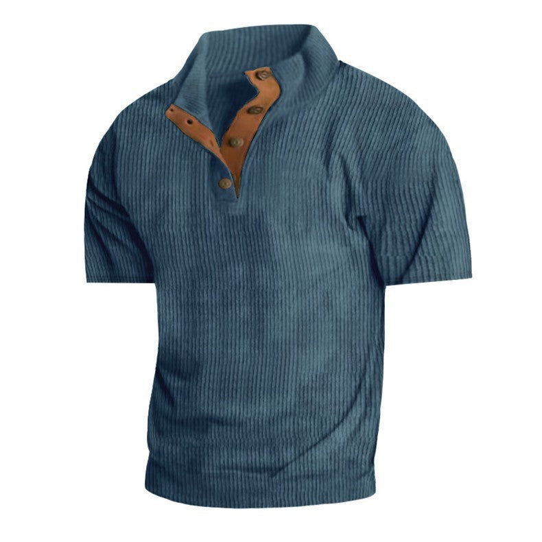 Camiseta de pana de manga corta con cuello alto para hombre,