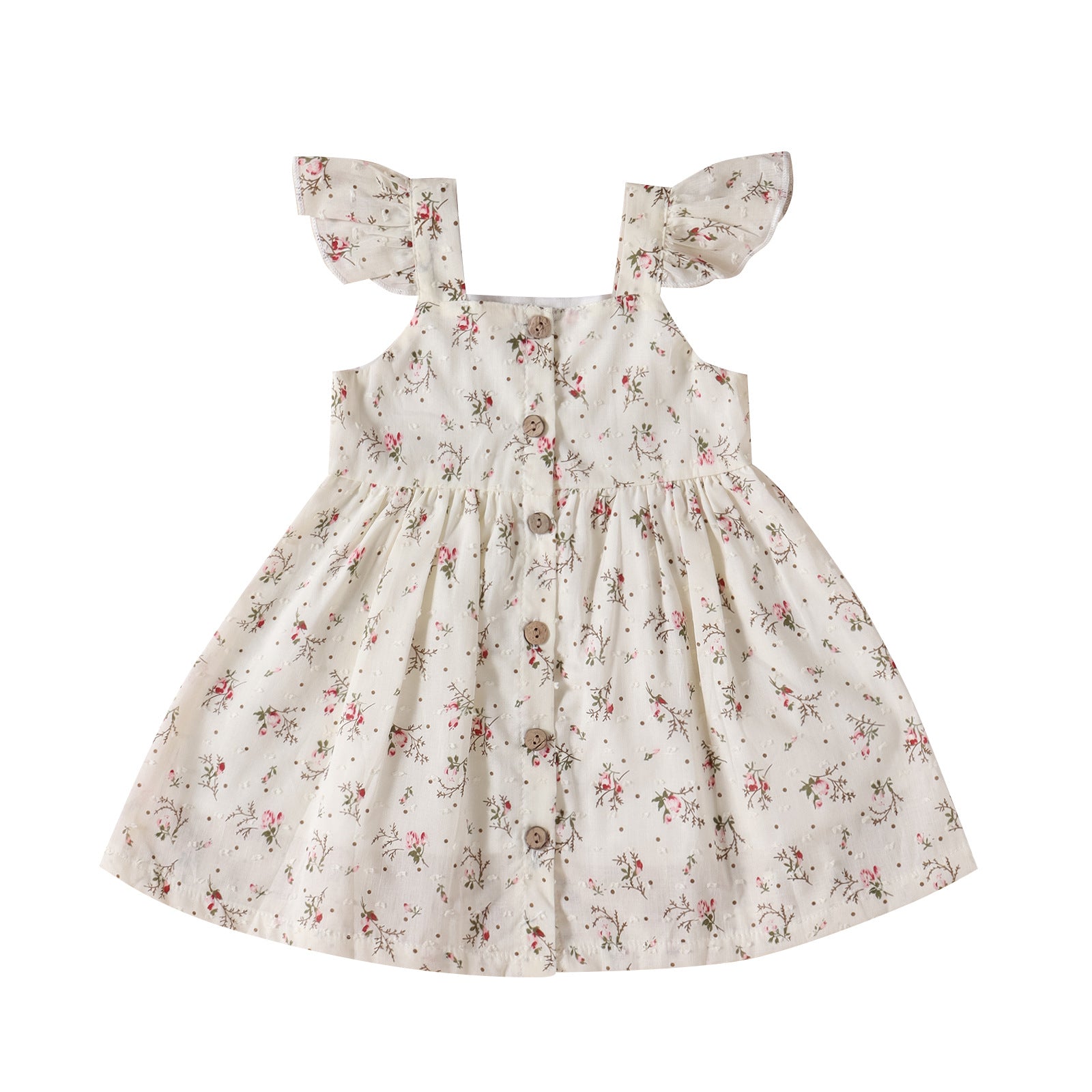 Vestido Lencero Infantil Tricolor con Estampado Floral y Mangas Cortas — Algodón