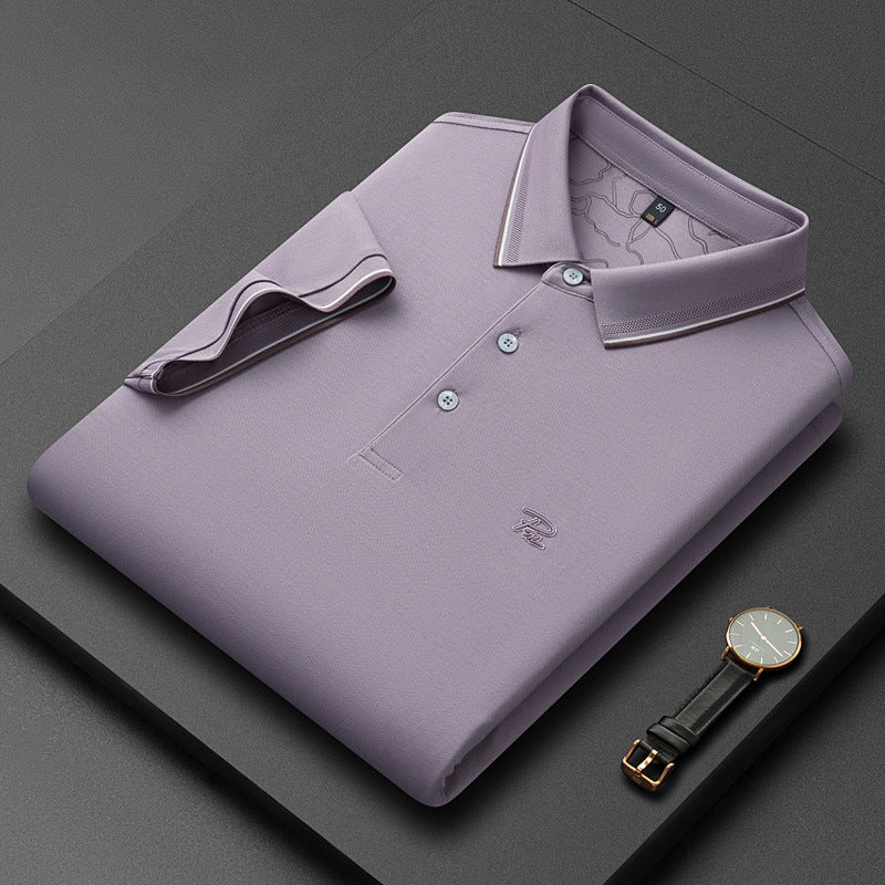 Camisa de manga corta para hombre con solapa y color liso.