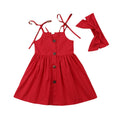 Conjunto de Dos Piezas para Niña — Vestido de Tirantes y Tocado a Juego