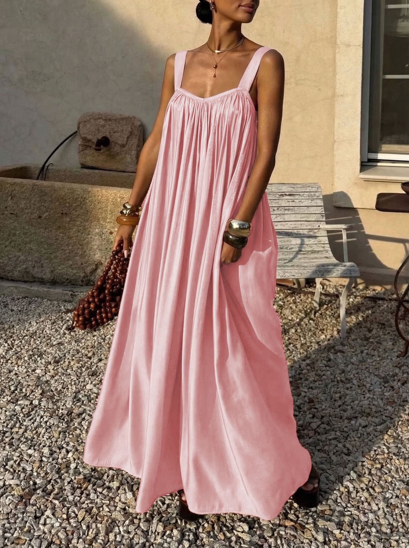 Vestido Lencerío Plisado Estilo Francés Elegante