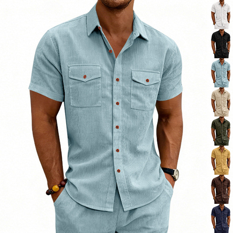 Camisa de manga corta con solapa, estilo casual y holgado, para hombre, ideal para el trabajo.