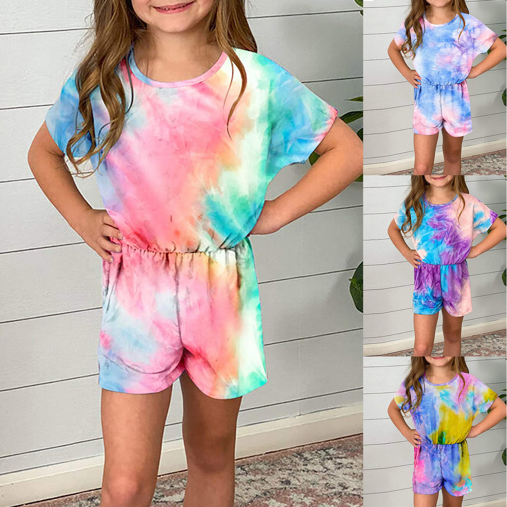 Mono Cuello Redondo Estampado Tie-Dye para Niñas — Algodón