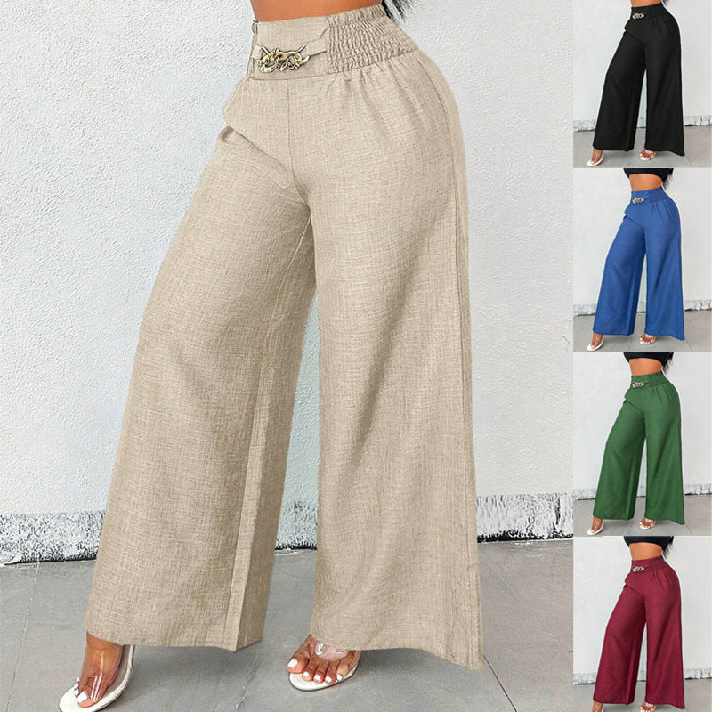 Pantalones largos de pierna ancha elásticos con caída retro y cintura alta