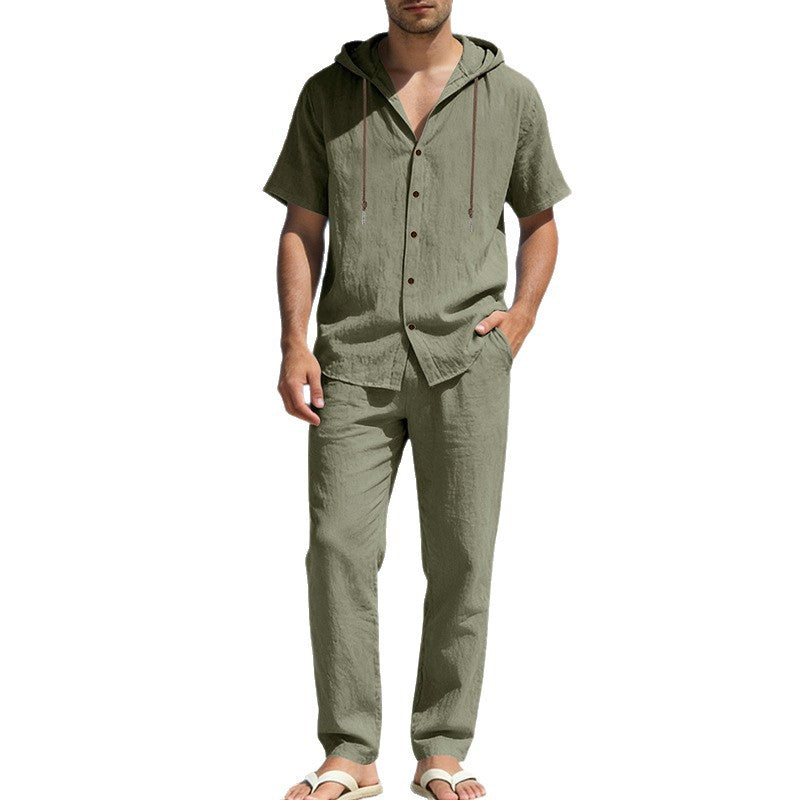 Conjunto de camisa de manga corta con capucha, holgada e informal para hombre, ideal para el verano