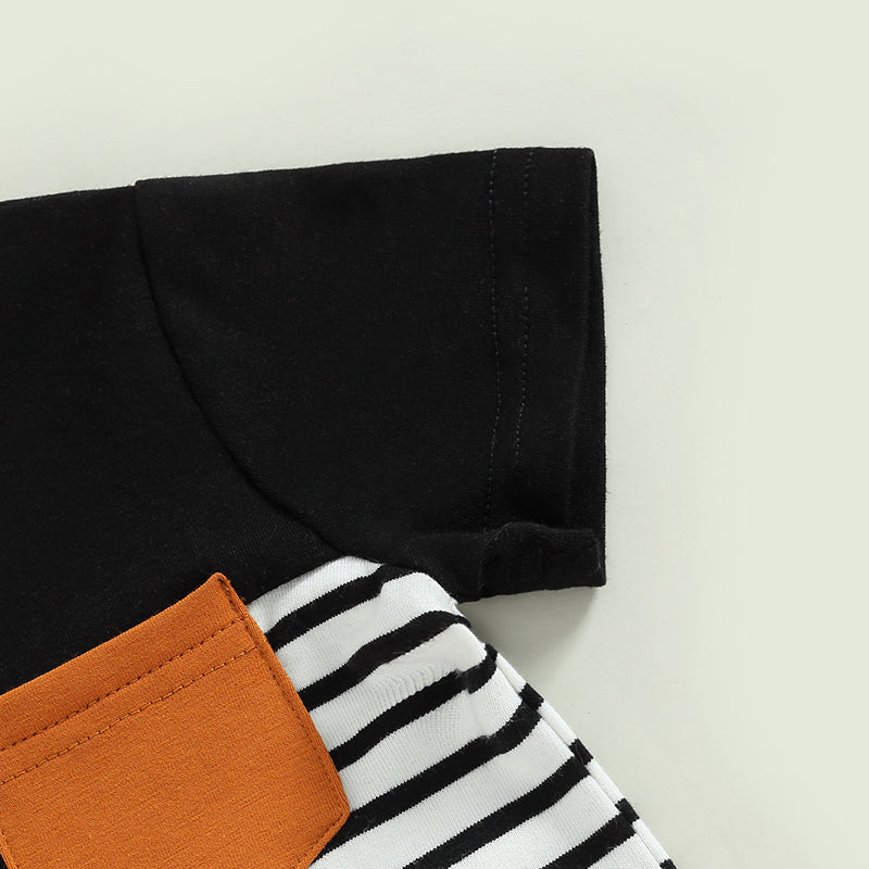 Camiseta de Manga Corta a Rayas de Algodón con Bolsillo para Niño — Estilo Casual