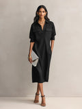 Women's French-style Elegant Commuter Shirt Dress With A Defined Waist, Slimming Fit