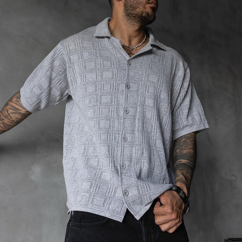 Camisa de Hombre de Manga Corta con Cuello Solapa y Calados